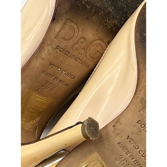 DOLCE & GABBANA D&G Patent Leather Beige Sling Back Heels Sz 36.5/6 US Peep Toe - Picture 5 of 15